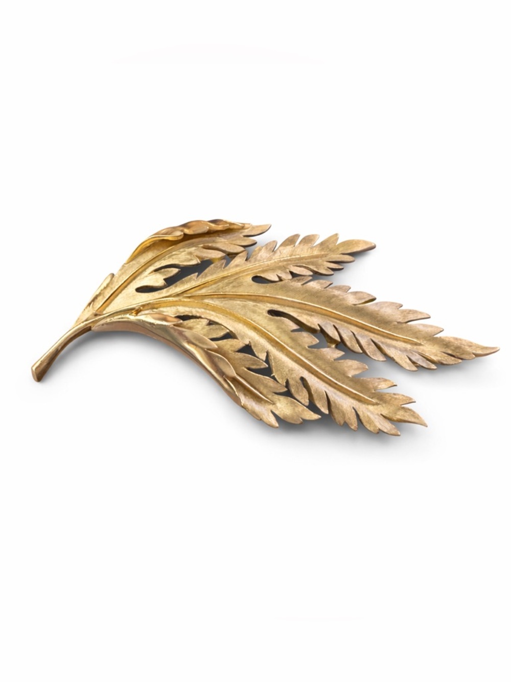 Vintage Trifari Gold Tone Leaf Brooch – Signed – Textured Fern‎ Design